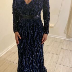 Stunning Elegant Navy Blue Sequin Dress